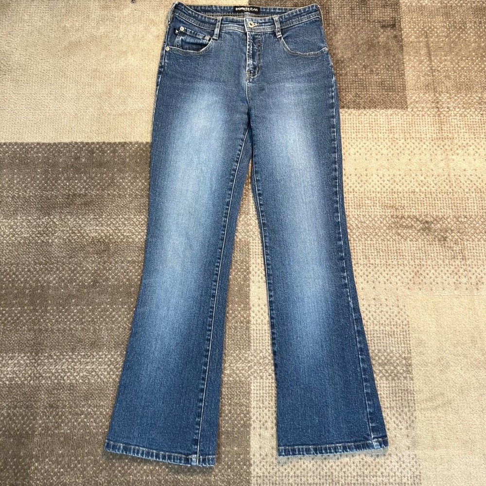 Express Jeans Y2K Flare Bootcut Denim Blue Stretch Womens Size 7/8 Regular Boho‎